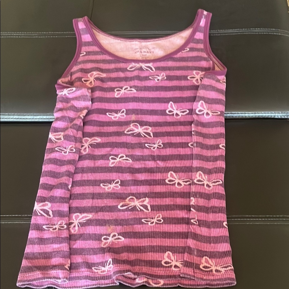 Old Navy Pink Striped Tank Top with Bow Design